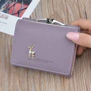 Мультфильм кожаный бумажник женщин кошельки карманные дамы кошелек сцепления Женщины Короткие держатель карты Симпатичные девушки Deer Wallet