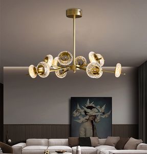 Modern led chandelier all copper light luxury crystal lamp simple living room pendant light Nordic restaurant pendant lamp molecular lightin