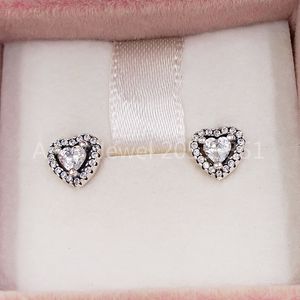 Sparkling Heart Stud Earrings Authentic 925 Sterling Silver Studs Passar European Pandora Style Studs Jewelry Andy Jewel 290568CZ