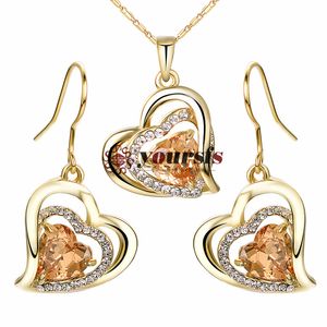 Yoursfs Haert Shape Earrings & Necklace Jewelry Set Gold Plated Dangle bridal Party Jewelry Sets