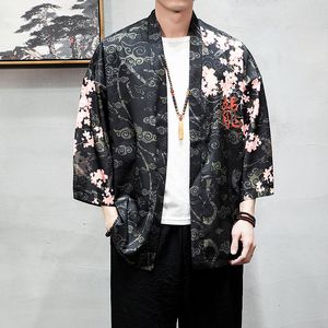 Męskie kurtki Dragon Wzór pomyślne chmury Kimono Japanese Cardigan Retro Coats Tradycyjna odzież Streetwear SA