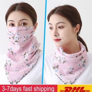 US STOCK Fashion Printed Sunscreen Masks Outdoor Cycling Neck Mask Summer Chiffon Face Cover Driving Scarf Head Wrap Bandanas FY6134