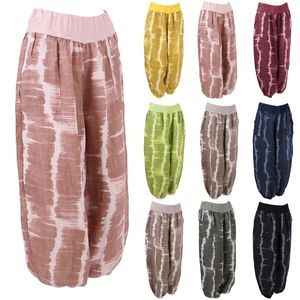 바지 스팟 스팟 2021 유럽 봄과 여름 패션 Harlan Pocket Tie-Dye 인쇄 느슨한 캐주얼 넓은 다리 바지 지원 혼합 배치