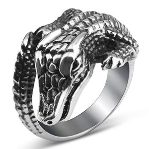 Mężczyźni ze stali nierdzewnej punk gotycki krokodyl styl pierścienia osobowość męska retro antyczny unikalny biżuteria dla zwierząt hurtowych