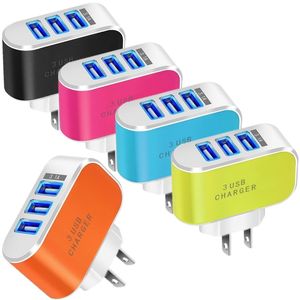 Universal EU US Plug 3.1A 3 USB Port Home Travel Charger för iPhone 11 12 13 14 15 Samsung S8 S9 S10 S22 S23 Android -telefon