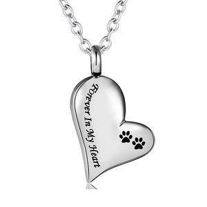 Rostfritt stål Silver Paw Print Cremation Smycken Pet Dog Cat Forever i mitt hjärta Aska Keepsake Urns Hängande halsband för kvinnor