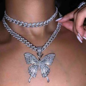 Iced Out Animal Butterfly Pendant With Tennis Cuban Chain Gold Silver Rosegold Cubic Zircon Men Women Hiphop Necklace Jewelry