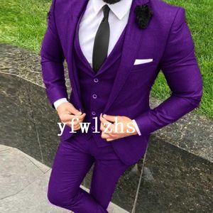 Bonito One Button Groomsmen Notch lapela do noivo smoking Homens ternos de casamento / Prom / Jantar melhor homem Blazer (jaqueta + calça + gravata + Vest) W280