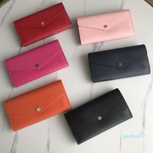 designer-hög kvalitet 6 färger mode singel dragkedja pocke designer män kvinnor läder plånbok dam damer lång handväska med orange box kort
