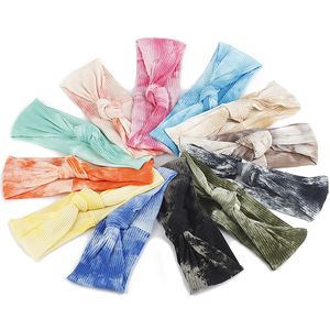 12 Kolory Paski Tie-Dye Wiązany Zespół Włosów Kobiety Sport Elastyczne Opaski Yogi Miękkie Bawełniane Turban do dużych dziewczyn M2244