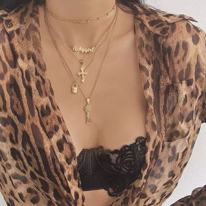 Catena d'oro multistrato di vacanze estive con serratura chiave chiave croce pendente collana girocollo gioielli bohémien per le donne amore regalo