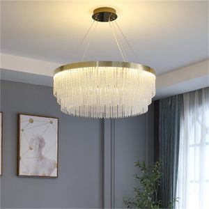 Modern led crystal chandelier light luxury living room pendant light Nordic creative tassel pendant lamp restaurant bedroom lighting