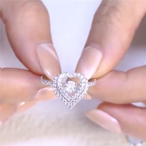 anel Dança White Heart Gold Filled Pave pedra de noivado casamento anéis da faixa para as mulheres partido nupcial Jóias