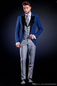 Тонкий Подходит Groom Tuxedos One Button Blue Man Wok костюм Свадебные платья партии мужские костюмы (куртка + брюки + жилет + галстук) J213
