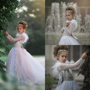Royal Flower Girls Dresses Jewel Neck A-Line Sequins Applique Beaded Pageant Dress for Girls Custom Made Kids Birthday Gowns