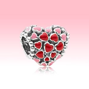 Röd och rosa hjärtan Charm Bangle Armband DIY Tillbehör med originallåda för Pandora Sterling Silver Smycken Pärlor Charms