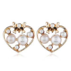 10 paren vergulde liefde hart imitatie parel oorknopjes voor vrouwen met strass romantische stijl sieraden
