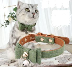 new products spot bow collar felt cloth cat dog bell collar bow tie cat collar pet comfortablefelt cloth bow bell collars on sale