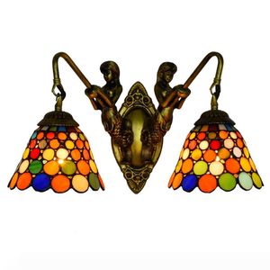 2 Heads Art Wall Lamps Multicolor Style Tiffany Retro Living Room Bedroom Bedside Light Fixture Aisle Porch Lights Stained Glass