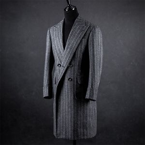 Handsome 2020 Formal Woolen Men Coat Double Breasted Men Suits Tuxedos Custom Made Peaked Lapel Blazer Men Long Suit For Man