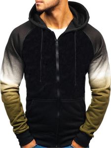Homem gradiente impresso hoodies moda tendência primavera outono zíper bolso camisola casaco moletom novo masculino casual solto hoodies