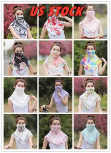 夏の屋外ライディングシフォンのフェイスマスクファッションプリント女性の再利用可能な口マスクネックプロテクター日焼け止めスカーフ洗えるマスク20333