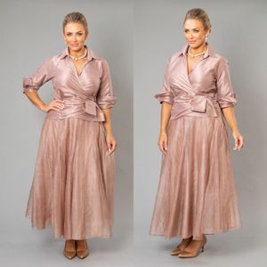 2020 Moda Matka panny młodej Suknie V Neck Długie Rękawy Suknie wieczorowe Custom Made Długość herbaty Plus Size Sukienka ślubna