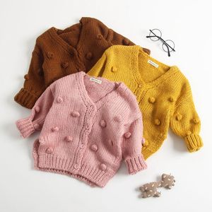 Baby Girl Sweater Bubble Ball Knitted Cardigan Cotton Pure Color Sweaters Coat Infant Girls Winter Outwears Newborn Clothing DW4382