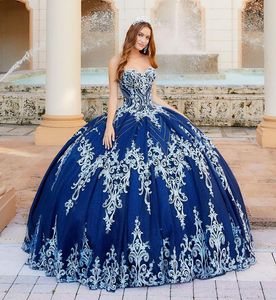 Sweetheart Nay Blue Ball Gown Quinceanera Dresses With Appliqued Beads Lace Up Prom Dress Floor Length Vestido De Festa Sweet 16 D253q