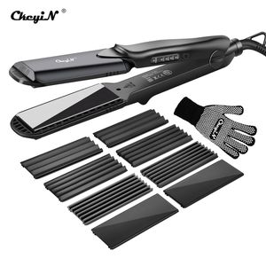 4-in-1 Frauen Austauschbare Platten Haarglätter Crimpen Eisen Crimper Haar Styling Werkzeug tiefe welle Glätteisen CX200721