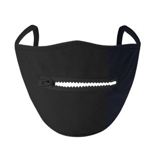 Real zipper face mask cotton washable reusable quick dry cloth Anti-UV face mouth cover easy to drink / smoking black white