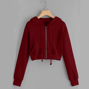 Fitshinling Zip-up Herbst Winter Frauen Hoodies Taschen schlanke Crop Jacke weibliche Kleidung Kordelzug weiß sexy Hoody Baumwollmäntel