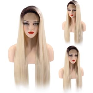 Färgad Ombre Blond Vit Färg Micro Braid Wig African Flätad peruk Lång Straight Med Marley Syntetisk Lace Frontal Wig Low Prome Factory