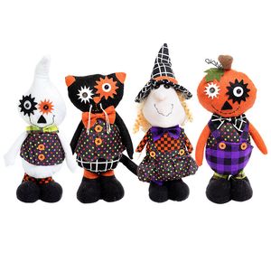 Bambola della strega di Halloween Strega di zucca Gatto nero Bambola dello spettro bianco Regali di Halloween per bambini Bambole decorative in piedi di Halloween