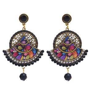 Orecchini per perle in cristallo multicolore con mandala a forma di fan con perle in cristallo multicolore per le donne