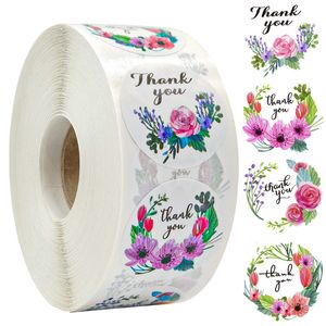 500pcs roll Floral Thank You Stickers 1inch Round Flower Seal Label Handmade Scrapbooking Envelope Seal Stationery Sticker
