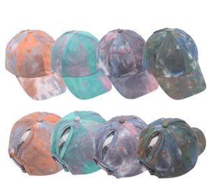 4Styles Yıkanmış At Kuyruğu Beyzbol Caps Batik Dağınık Bun Şapka Pamuk Açık Visor Cap Spor Gökkuşağı Snapbacks Mesh Şapka GGA3577