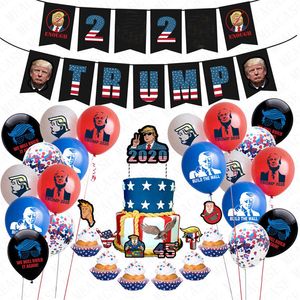 24 stks pak Donald Trump Flag Latex Confetti Ballonnen Set Trompet Verjaardag Pull Vlag Sting Cake Card US President Stem AccessRies D72202