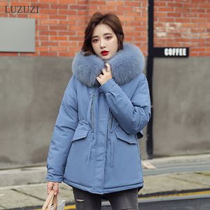 Luzuzi Inverno 2020 Nova jaqueta feminina curta da moda coreana parka gola feminina colarinho com capuz de espessura
