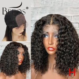 Beeos 150% Closure Short Curly Bob Wigs With Silk Base Brazilian Remy Human Hair Wigs Lace Wig Pre Plucked