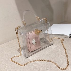 女性クラッチトートハンドバッグレディースハンドバッグデザイナー透明財布のためのPVCクリアゼリーバッグ