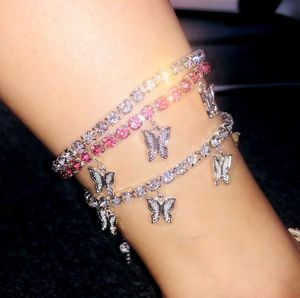 Hip Hop Fashion Butterfly Tennis Chain Anklets for Women 3A Zircon Brilliant 2020 أحدث مجوهرات