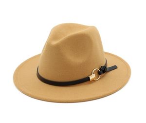 エレガントな女性のソリッドフェルトFedora Hat Bandワイドフラットブリムジャズ帽子スタイリッシュなTrilby Panama Caps R120