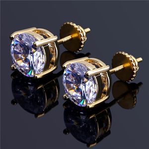 8mm Hip Hop Gold Plated Round Full CZ Stud Earring of Mens Womens Stud Earrings with Zircon Stone Women Birthday Gifts