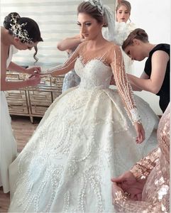 Wedding Dresses Bridal Ball Gowns Princess Long Sleeves Wedding Gowns Scoop Neck Lace Appliques Petites Plus Size Off Shoulder