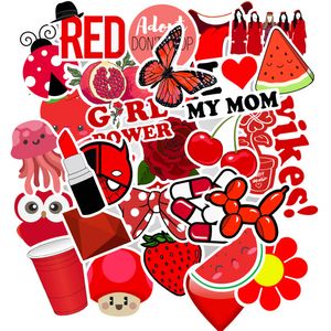 50Pcs All Red VSCO Cute Red Stylish Stickers Pack Vinyl Decals Car Laptop Stickers Luggage Notebook Bottle Decals Wholesale Lots