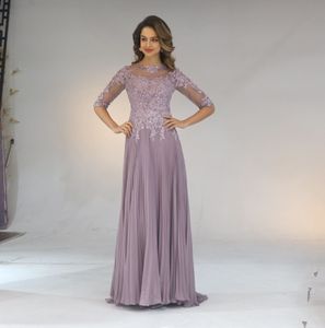 Werbowy Dress Chiffon Pleated Lace Applique A Line With 1/2 Sleeves Mother Of The Bride Dress Long Appliques Mother's Evening Dresses