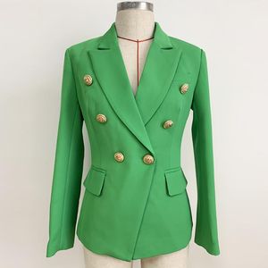 Alta qualidade 2020 novo blazer feminino estilo barroco com botões de leão duplo seios clássico blazer slim fit jaqueta verde esmeralda