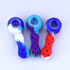 Bees Silicone Water pipe Travel Tobacco Pipes Spoon Cigarette Tubes Glass Bong Dry Herb Accessories Smoking Pipe gift wholesale