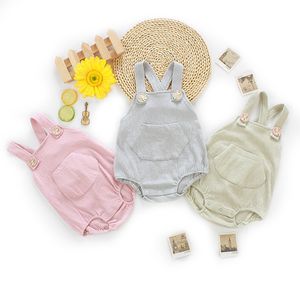 Baby Solid Suspender Romper Clothes Boys Girls Sleeveless Bodysuits Stretch Cotton Sling Jumpsuits Boutique Kids Clothing M2470